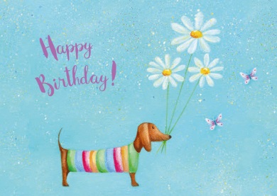 Happy Birthday (Hund mit Blumen)