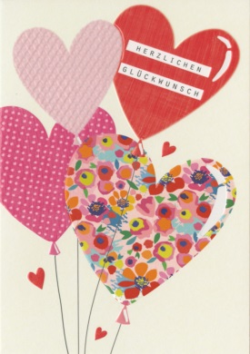 Herzlichen Glückwunsch (Herzluftballons) Geburtstagskarte