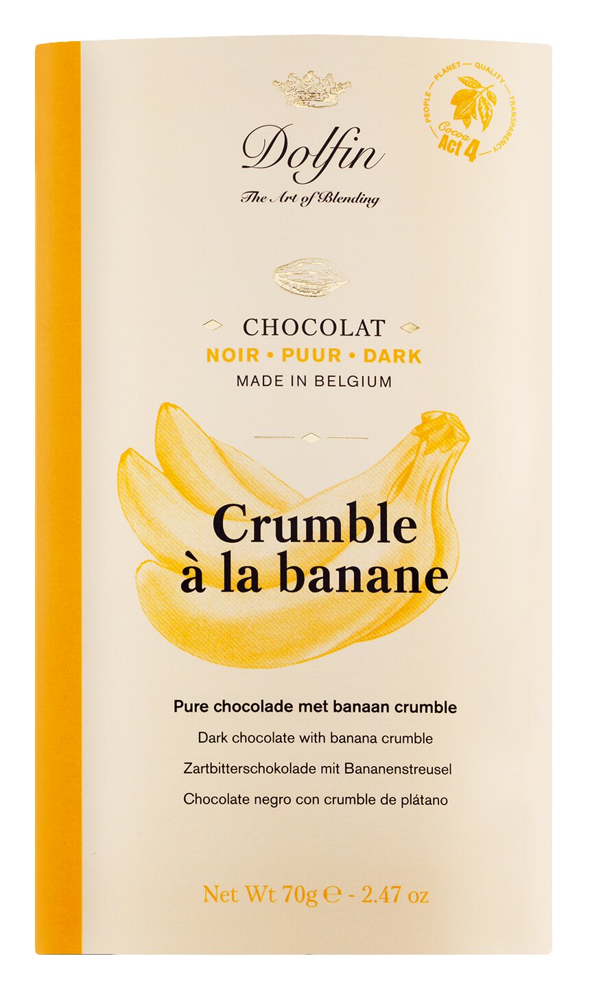 Dolfin Zartbitter­schokolade mit Bananenstreusel